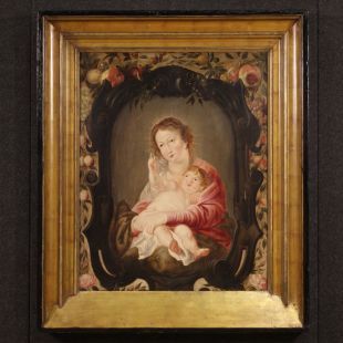 Flämisches Öl auf Holz Gemälde aus dem 17. Jahrhundert, Madonna mit Kind