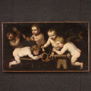 Antikes Gemälde aus dem 17. Jahrhundert, Putten Spiel