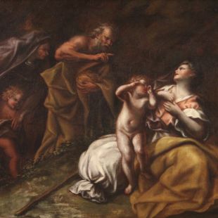 Großes Gemälde aus dem 17. Jahrhundert, Abraham verstößt Hagar und Ismael