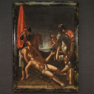 Grande dipinto religioso del XVIII secolo, il martirio di San Lorenzo