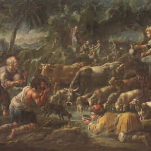 Grande quadro del XVIII secolo, Mosè fa scaturire l'acqua dalla roccia