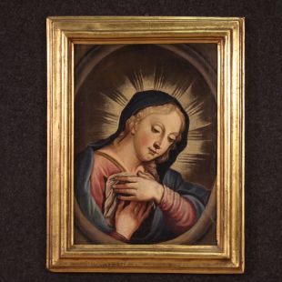 Antique religious painting from the 18th century, Madonna praying