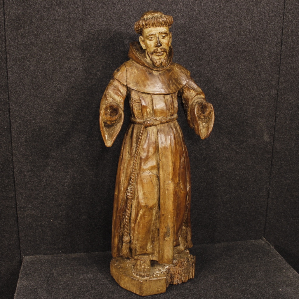 Antica scultura francese religiosa San Francesco del XVIII secolo