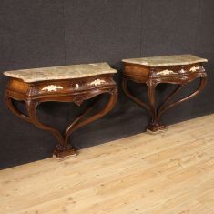 Mobili tavoli in legno con piani e basi in marmo stile antico epoca 900