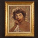 Dipinto francese firmato ritratto di giovane donna del XX secolo