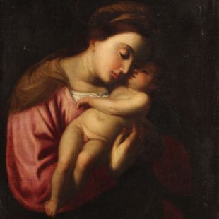 Dipinto antico Madonna con bambino del XVII secolo 