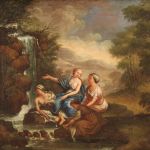 Tableau Italien du 18ème siècle huile sur toile, le bain de Diane