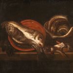 Dipinto natura morta con pesci del XVII secolo