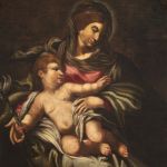 Grande peinture Vierge à l'enfant du 17ème siècle