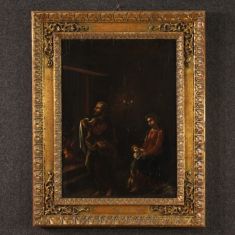Quadro olio su tavola dipinto con cornice religioso epoca 600