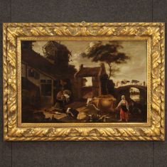 Quadro olio su tavola dipinto paesaggio epoca 600