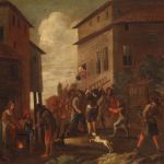 Antico dipinto italiano scena di genere del XVIII secolo