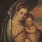 Ancienne Vierge à l'enfant peinture du 18ème siècle