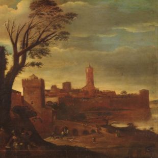 Antico dipinto italiano paesaggio del XVII secolo