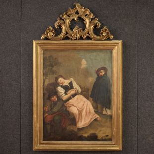 Antico dipinto scena di genere del XVIII secolo