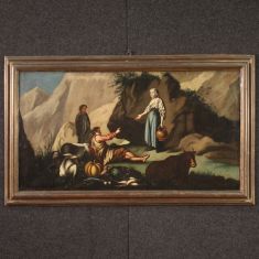 Quadro dipinto olio su tela con cornice religioso epoca 700
