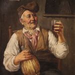 Dipinto firmato A. Bottesini del XIX secolo, bevitore di vino