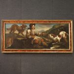 Grand tableau du 17ème siècle, le berger avec ses chiens