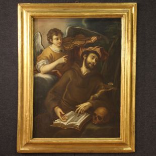Antico quadro religioso del XVIII secolo, San Francesco e l'Angelo