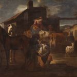 Grande peinture du 17ème siècle, l'atelier du maréchal-ferrant