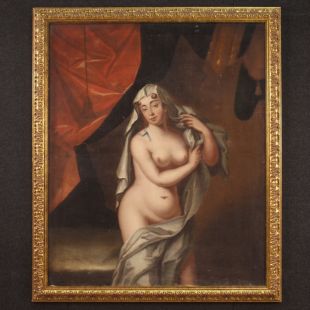 Antico dipinto nudo di donna del XVII secolo