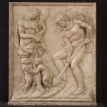 Bas-relief italien en plâtre, Adam et Eve au travail
