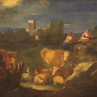 Dipinto paesaggio bucolico della seconda metà del XVIII secolo