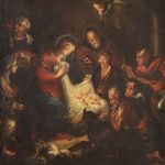 Antico dipinto italiano del XVII secolo, Adorazione dei pastori