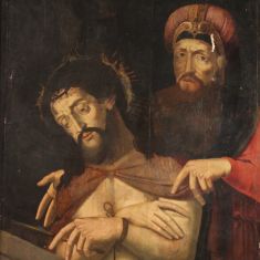 Dipinto quadro olio su tavola epoca 600 religioso cristo
