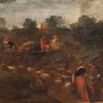 Tableau paysage scène pastorale avec char du 18ème siècle