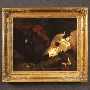 Dipinto con cavalli della prima metà del XIX secolo