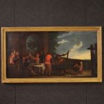 Antico quadro italiano del XVII secolo, scena di genere bamboccianti