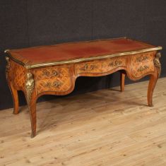 Scrivania mobile tavolo in legno intarsiato con bronzi stile antico epoca 900