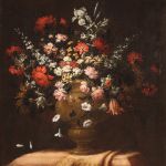 Grand tableau italien du 18ème siècle nature morte au vase de fleurs