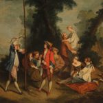 Grand tableau français fête galante du 18ème siècle