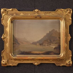 Dipinto veduta di lago della seconda metà del XIX secolo