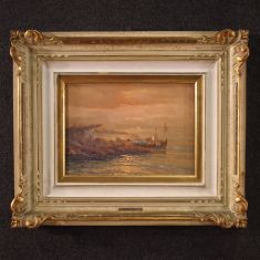 Dipinto marina paesaggio olio su tela con cornice epoca 900