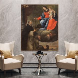 Grande quadro italiano del XVII secolo, Consegna del rosario a San Domenico di Guzmán