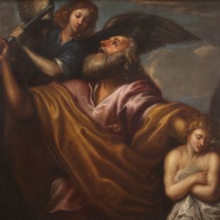 Grande dipinto religioso del XVII secolo, il sacrificio di Isacco