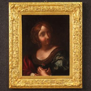 Dipinto ritratto di giovane fanciulla del XVIII secolo