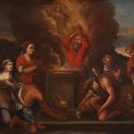 Antique religious painting The sacrifice from the first half of the 18th century