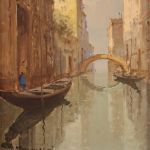 Signiertes italienisches Gemälde, Ansicht von Venedig