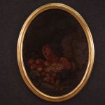 Ancienne peinture ovale nature morte ovale du 18ème siècle