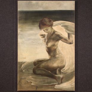 Dipinto nudo di giovane donna della prima metà del XX secolo