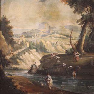 Grande paesaggio a tempera su carta del XVIII secolo