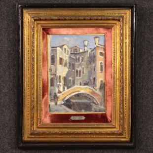 Signiertes Gemälde auf Tafel, Carlo Goldonis Haus in Venedig