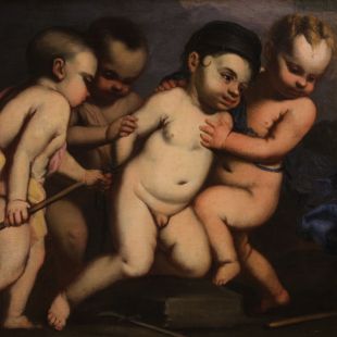 Dipinto scuola italiana del XVII secolo, giochi di putti