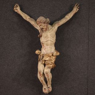 Grande scultura Cristo crocifisso in legno policromo del XVIII secolo