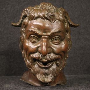 Scultura in bronzo del XIX secolo, testa di Fauno