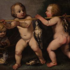 Dipinto scuola italiana del XVII secolo, giochi di putti